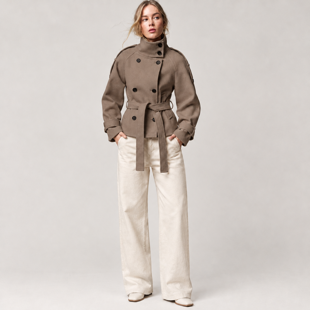 Skyler Short Belted Trench Jacket - Brown