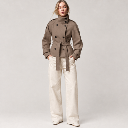 Skyler Short Belted Trench Jacket - Brown