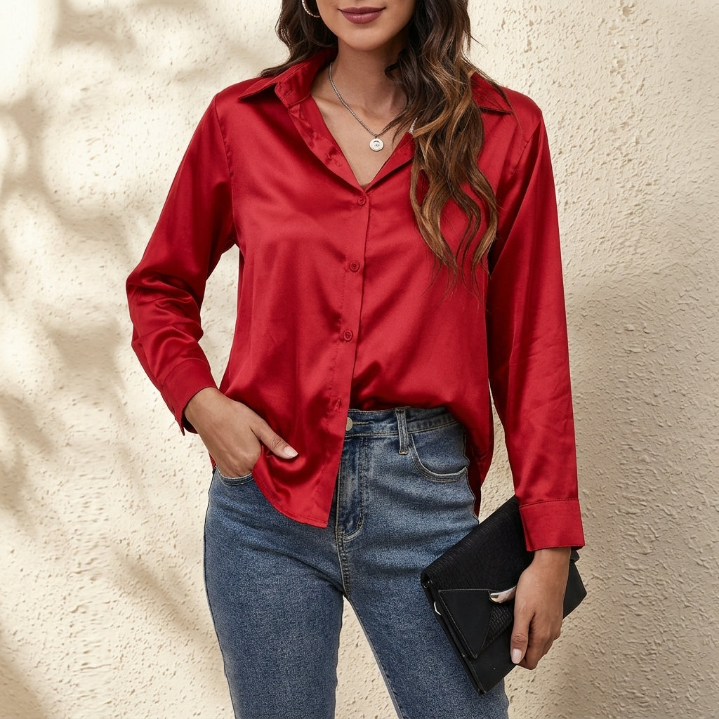 Silky Button-Up Shirt, view 10