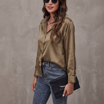Silky Button-Up Shirt, view 3