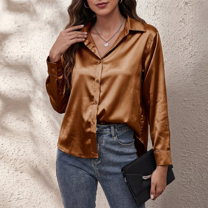 Silky Button-Up Shirt, view 5