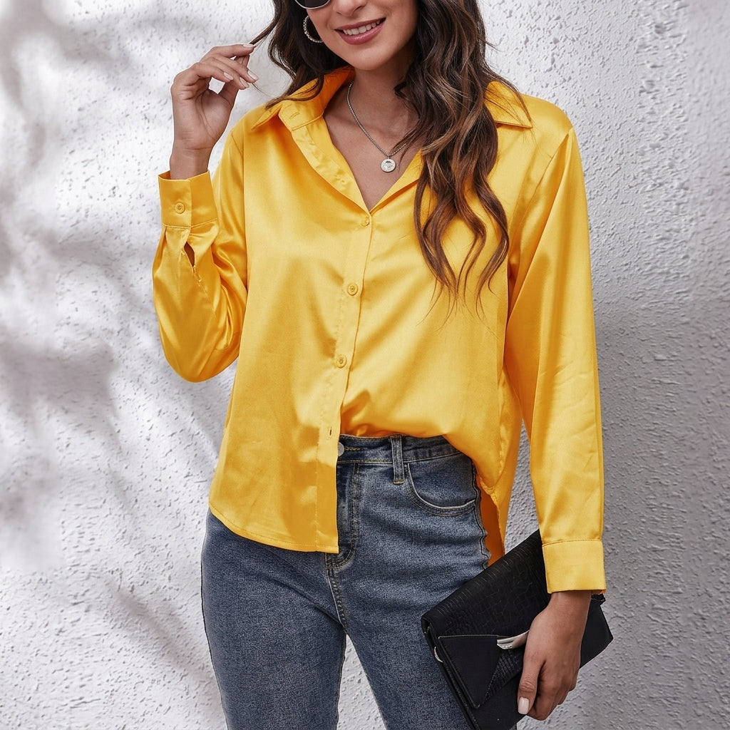 Silky Button-Up Shirt, view 9