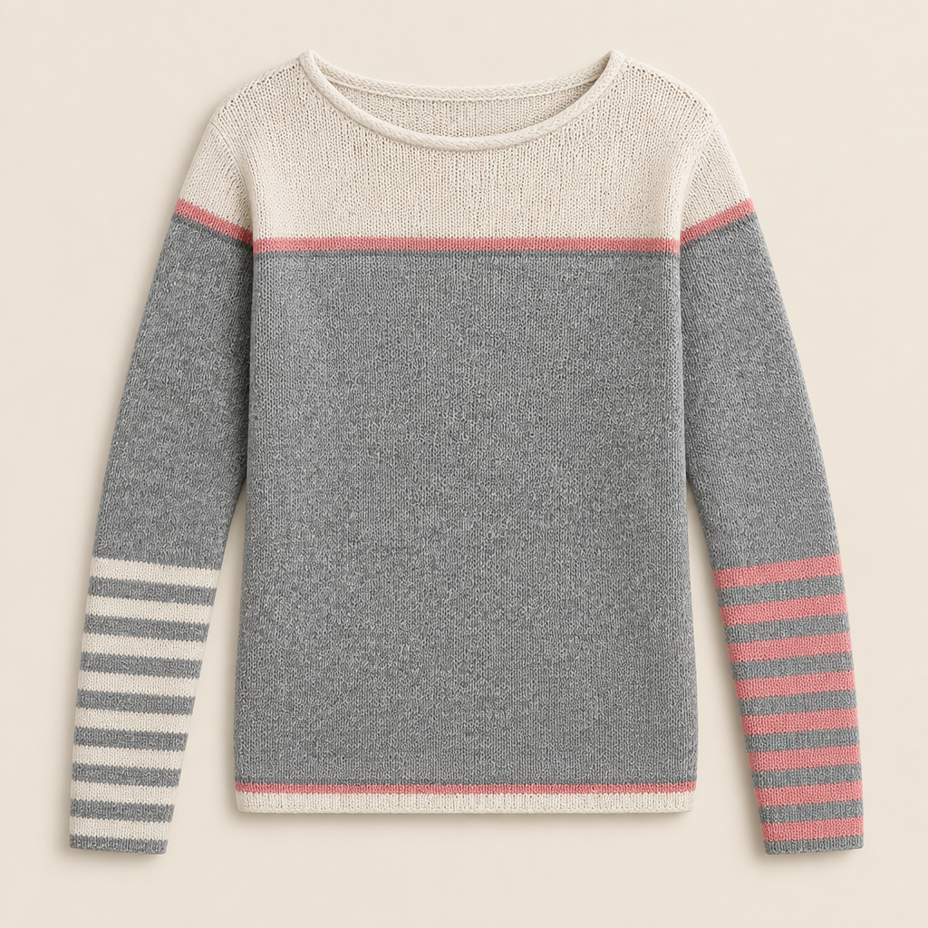 Skyler Soft Color-Block Striped Sweater in gray