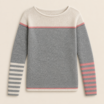 Skyler Soft Color-Block Striped Sweater in gray