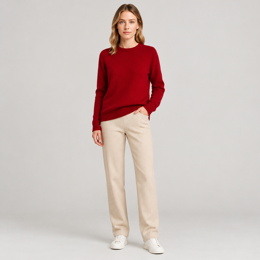 Model wearing Skyler Soft Knit Crewneck Sweater