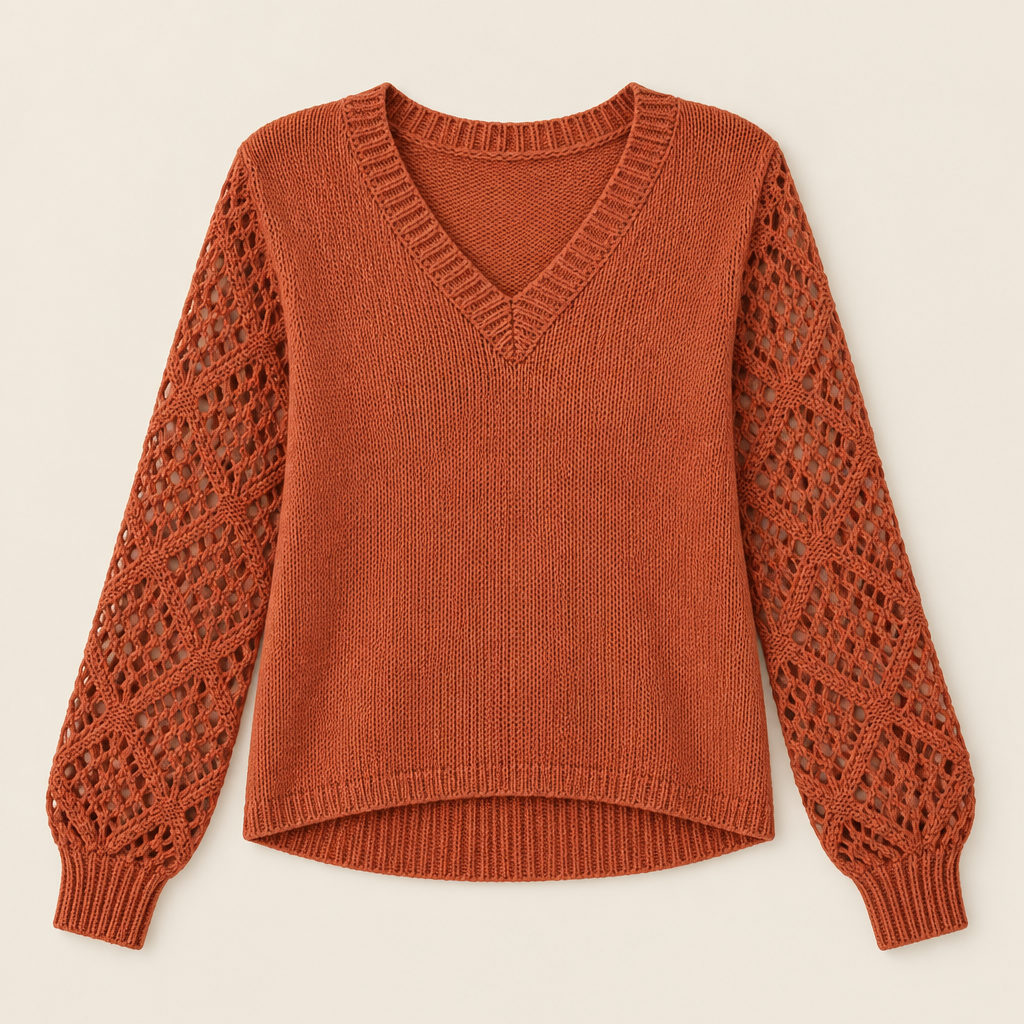 Skyler Soft V-Neck Sweater with Pointelle Sleeves