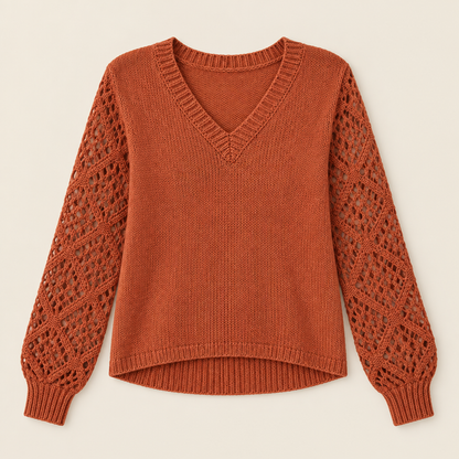 Skyler Soft V-Neck Sweater with Pointelle Sleeves