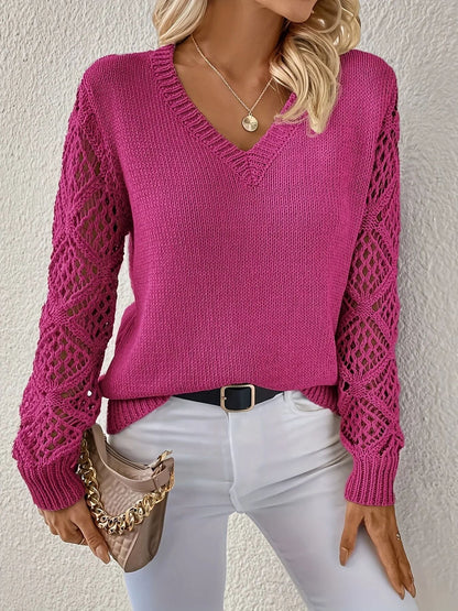 Skyler Soft V-Neck Sweater with Pointelle Sleeves - view 6