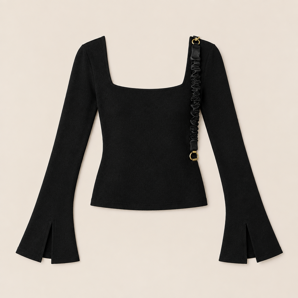 Skyler Square Neck Flare Sleeve Knit Top