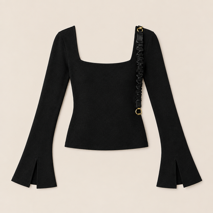 Skyler Square Neck Flare Sleeve Knit Top