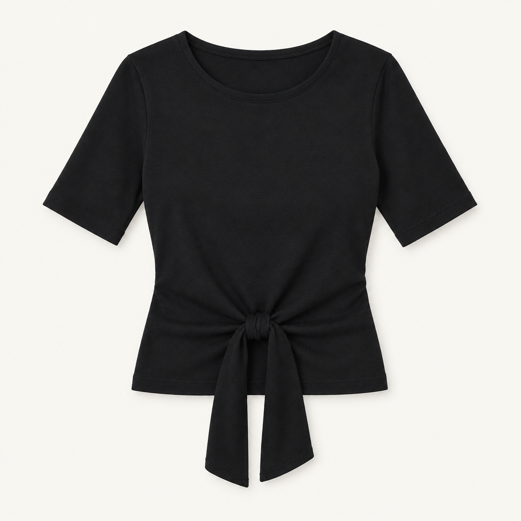 Tie front cotton T-shirt, flat product view
