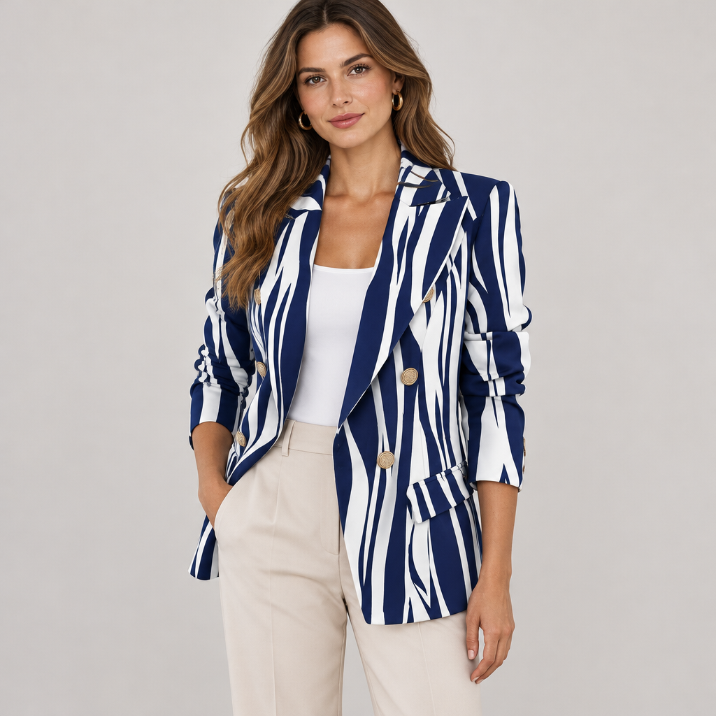 Woman wearing the Skyler Turn-Down Collar Blazer