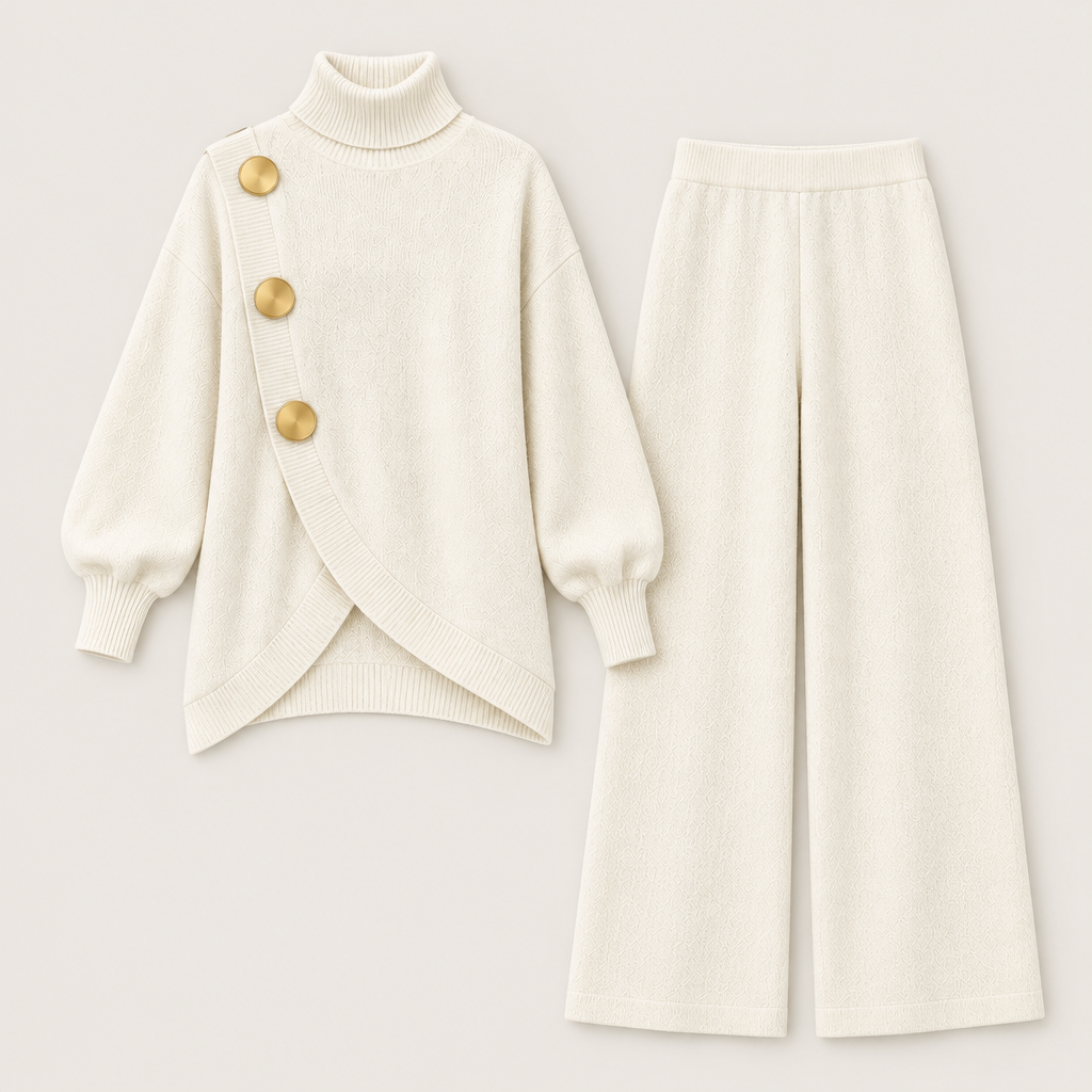 Skyler Turtleneck Sweater and Wide Leg Pants Set flat lay
