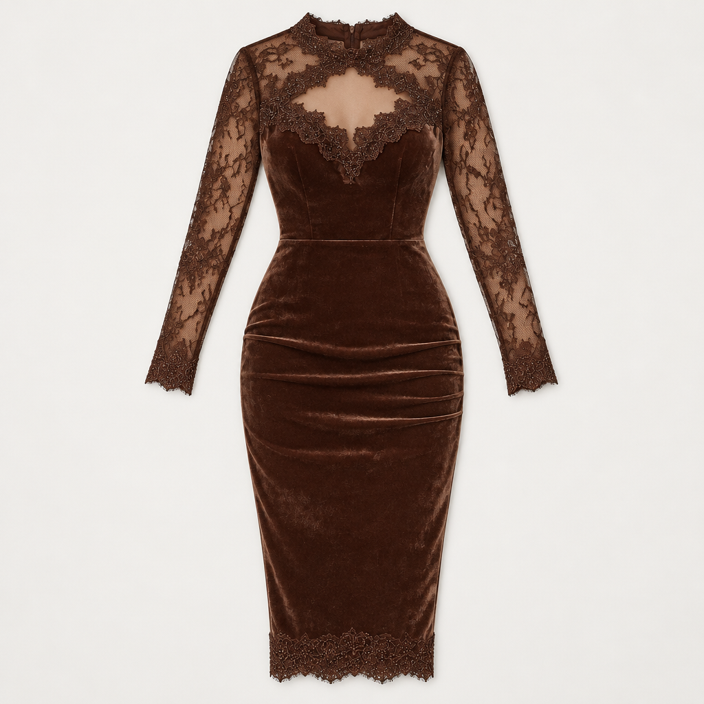 Skyler Velvet Lace Sleeve Midi Dress flat lay