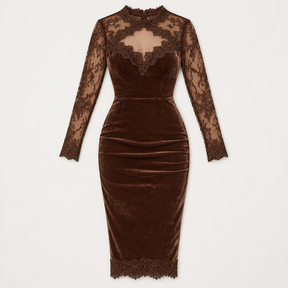 Skyler Velvet Lace Sleeve Midi Dress flat lay