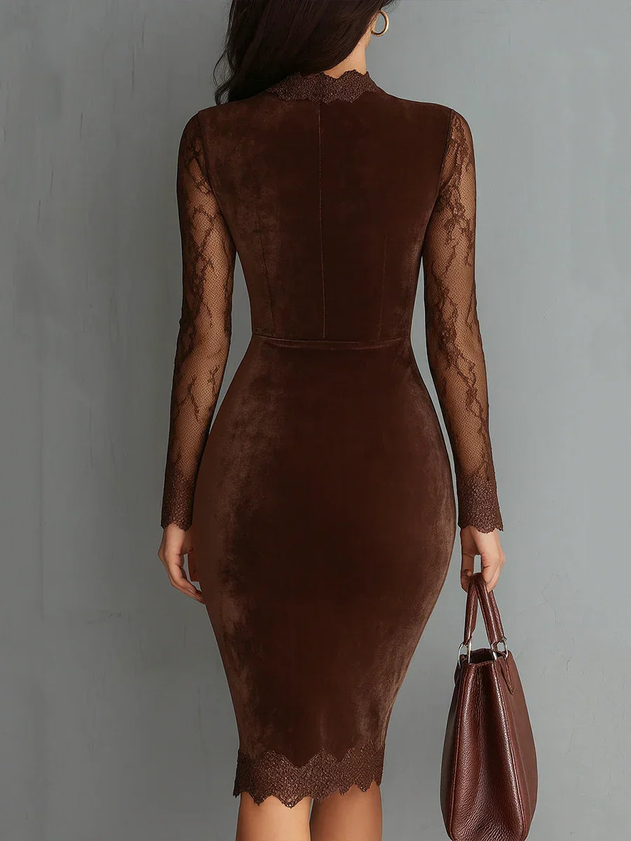 Skyler Velvet Lace Sleeve Midi Dress - view 4