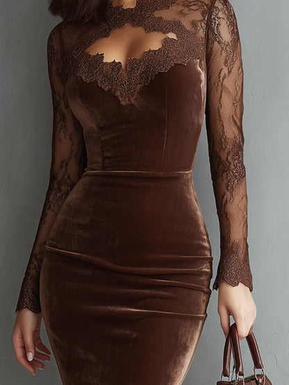 Skyler Velvet Lace Sleeve Midi Dress - view 5