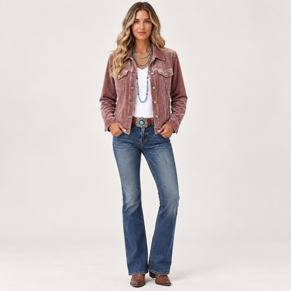 Woman wearing the Vintage Wash Button Jacket