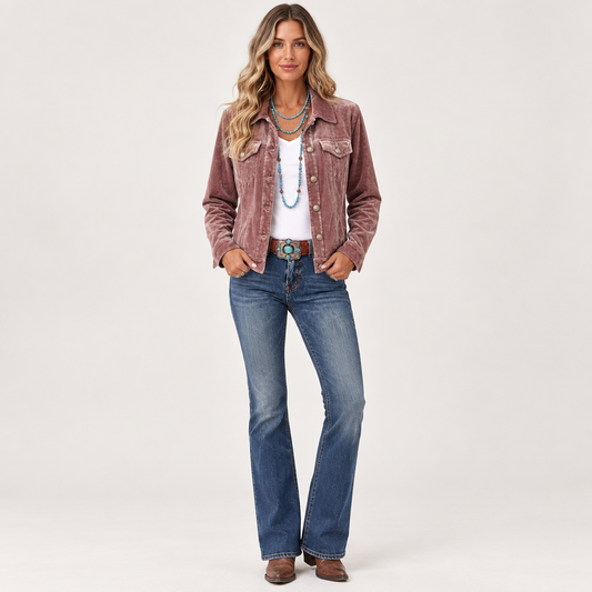 Woman wearing the Vintage Wash Button Jacket