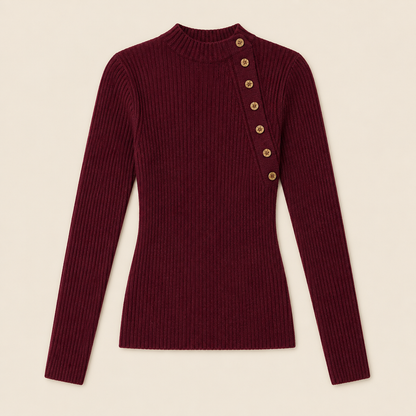 Skyler Wine Red Ribbed Mock Neck Top