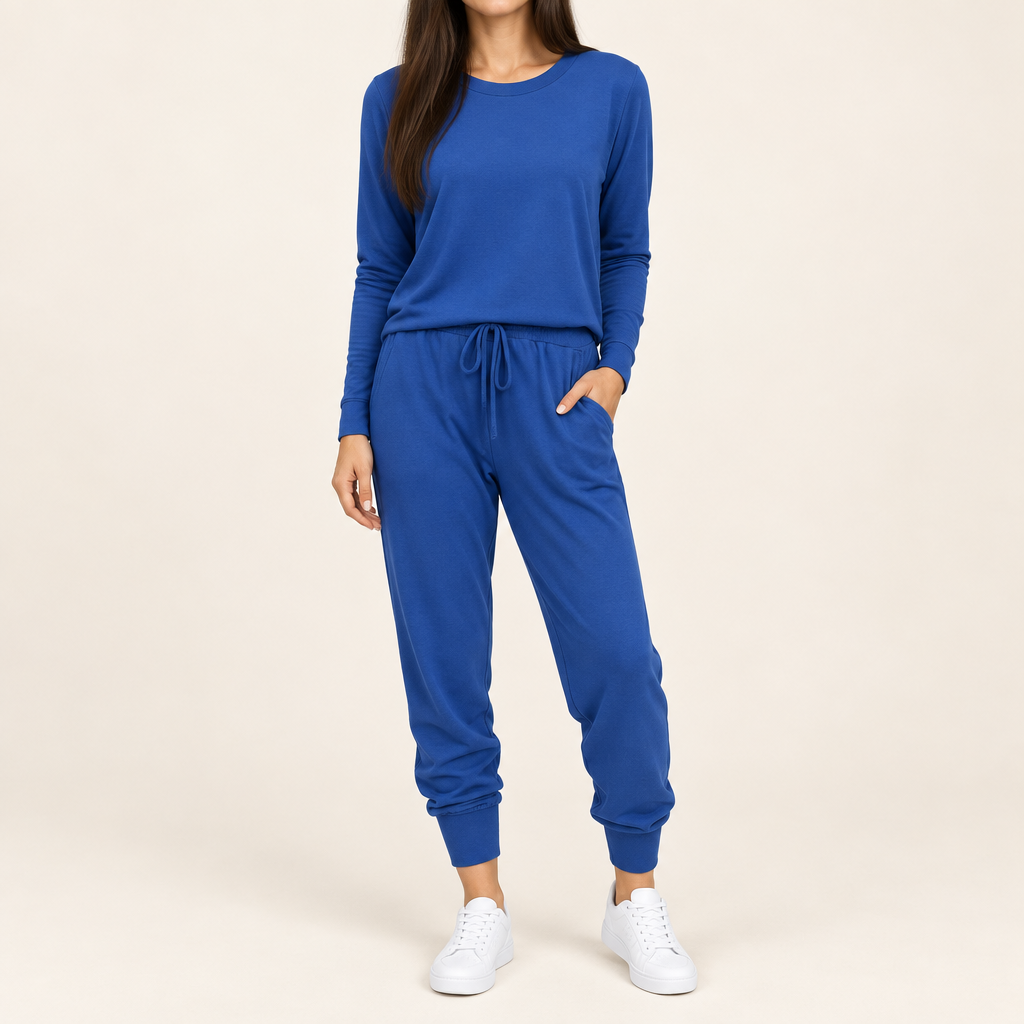 Women's long sleeve top and jogger pants set in blue