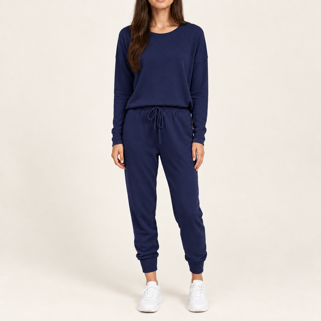 Women's long sleeve top and jogger pants set in navy blue