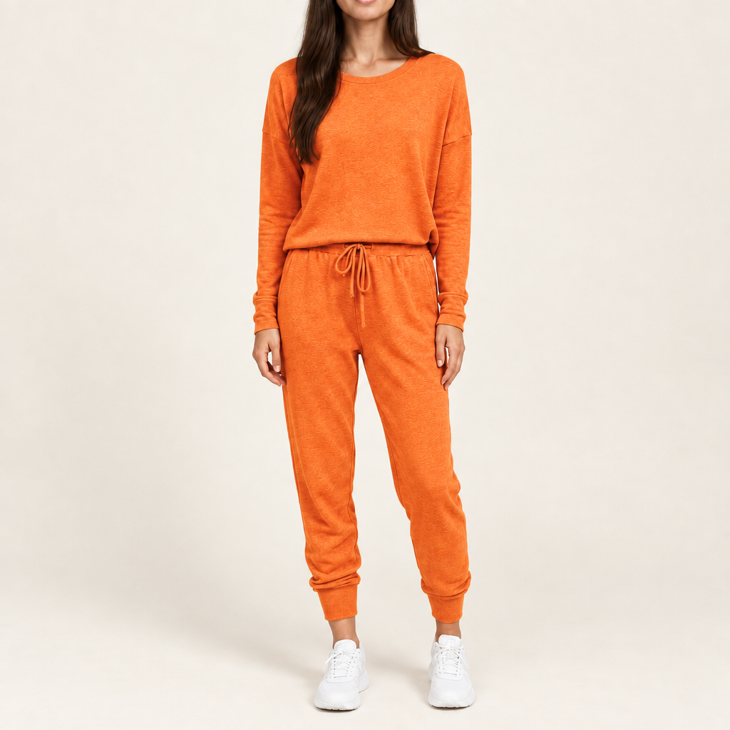 Women's long sleeve top and jogger pants set in orange
