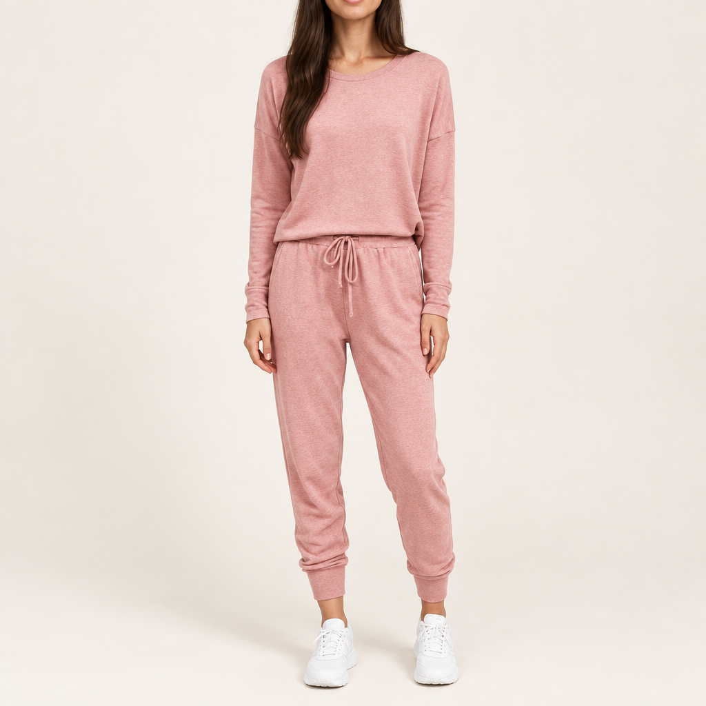 Women's long sleeve top and jogger pants set in pink