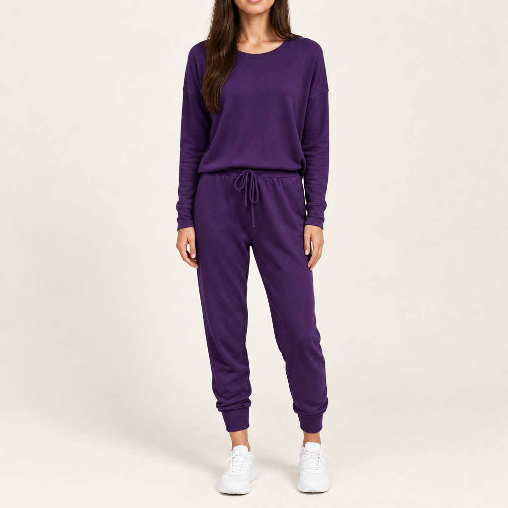 Women's long sleeve top and jogger pants set in purple