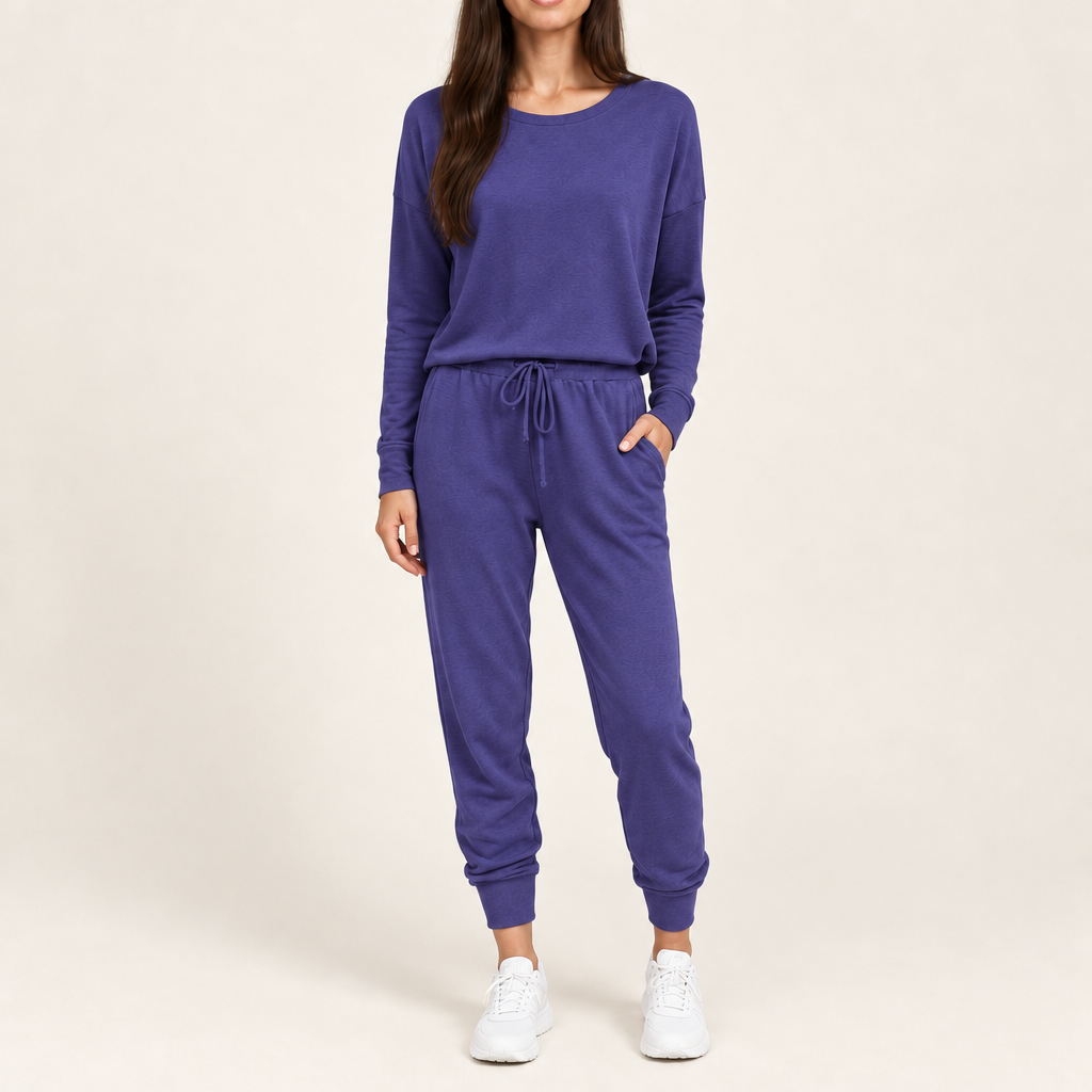 Women's long sleeve top and jogger pants set in violet
