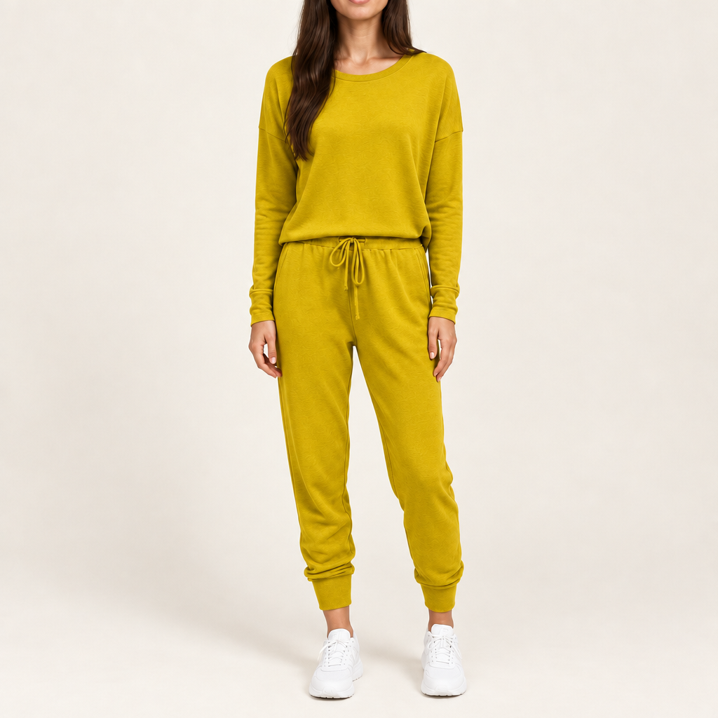 Women's long sleeve top and jogger pants set in yellow