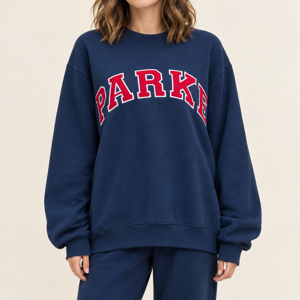 Women's crewneck sweatshirt with PARKE letter print in dark blue
