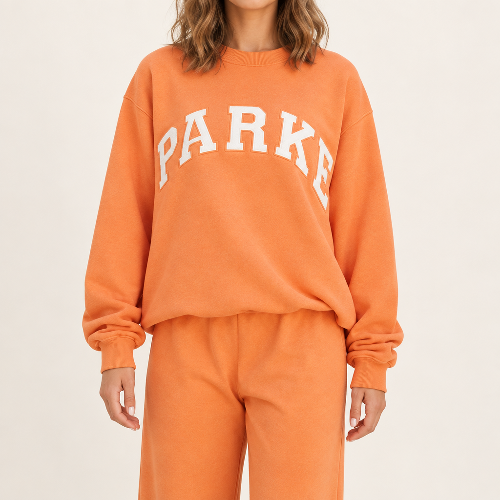 Women's crewneck sweatshirt with PARKE letter print in orange