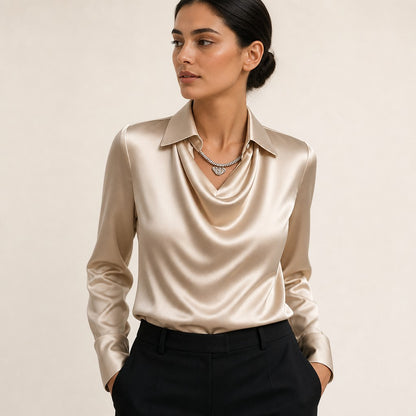 Women's pleated neckline blouse in Gold
