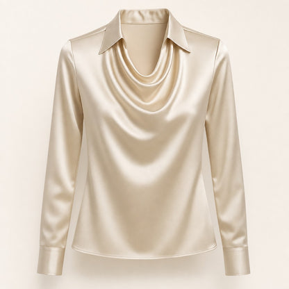 Women's pleated neckline blouse in Gold, flat product view
