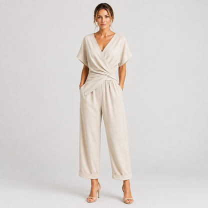 Woman wearing the Wrap Front Co-Ord Set