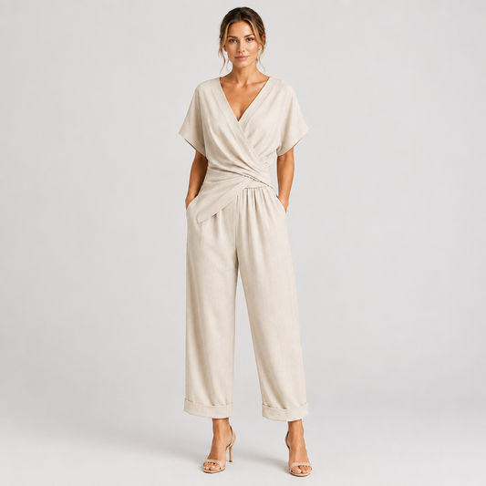 Woman wearing the Wrap Front Co-Ord Set