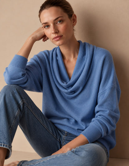 Women's Cowl Neck Knit Pullover Sweater — Long Sleeve
