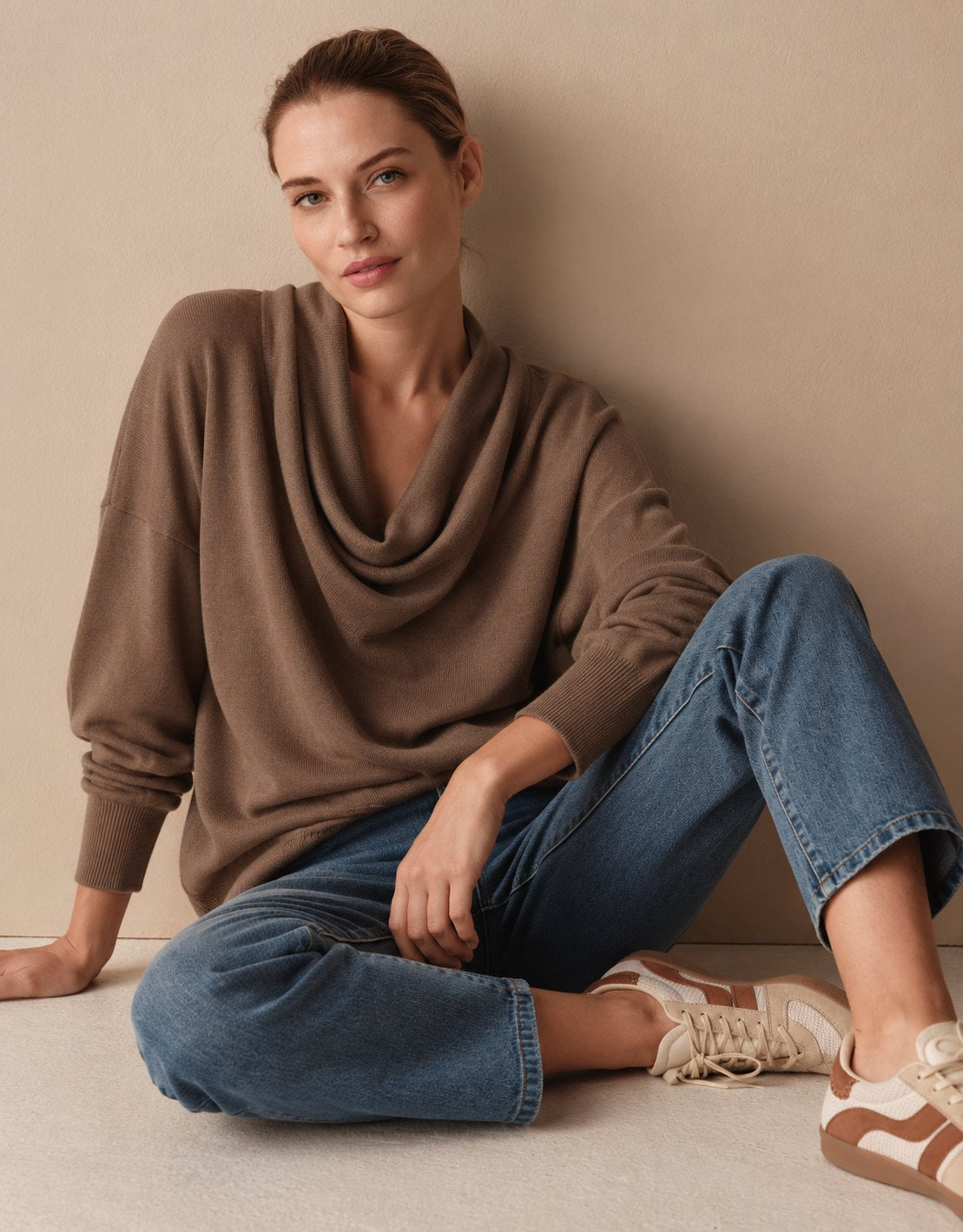 Women's Cowl Neck Knit Pullover Sweater — Long Sleeve