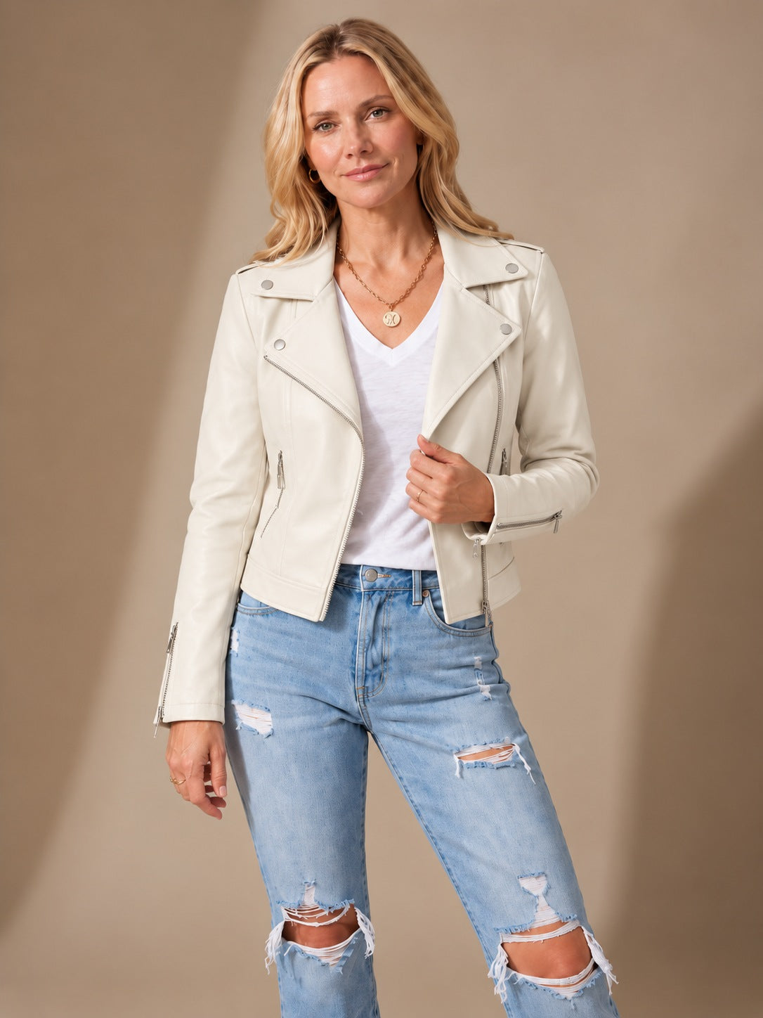 Women's Faux Leather Asymmetric Zip Moto Jacket