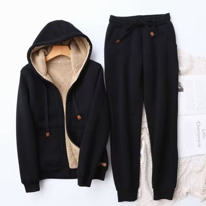 Women's Fleece-Lined Sherpa Hoodie & Jogger Set — Winter Loungewear