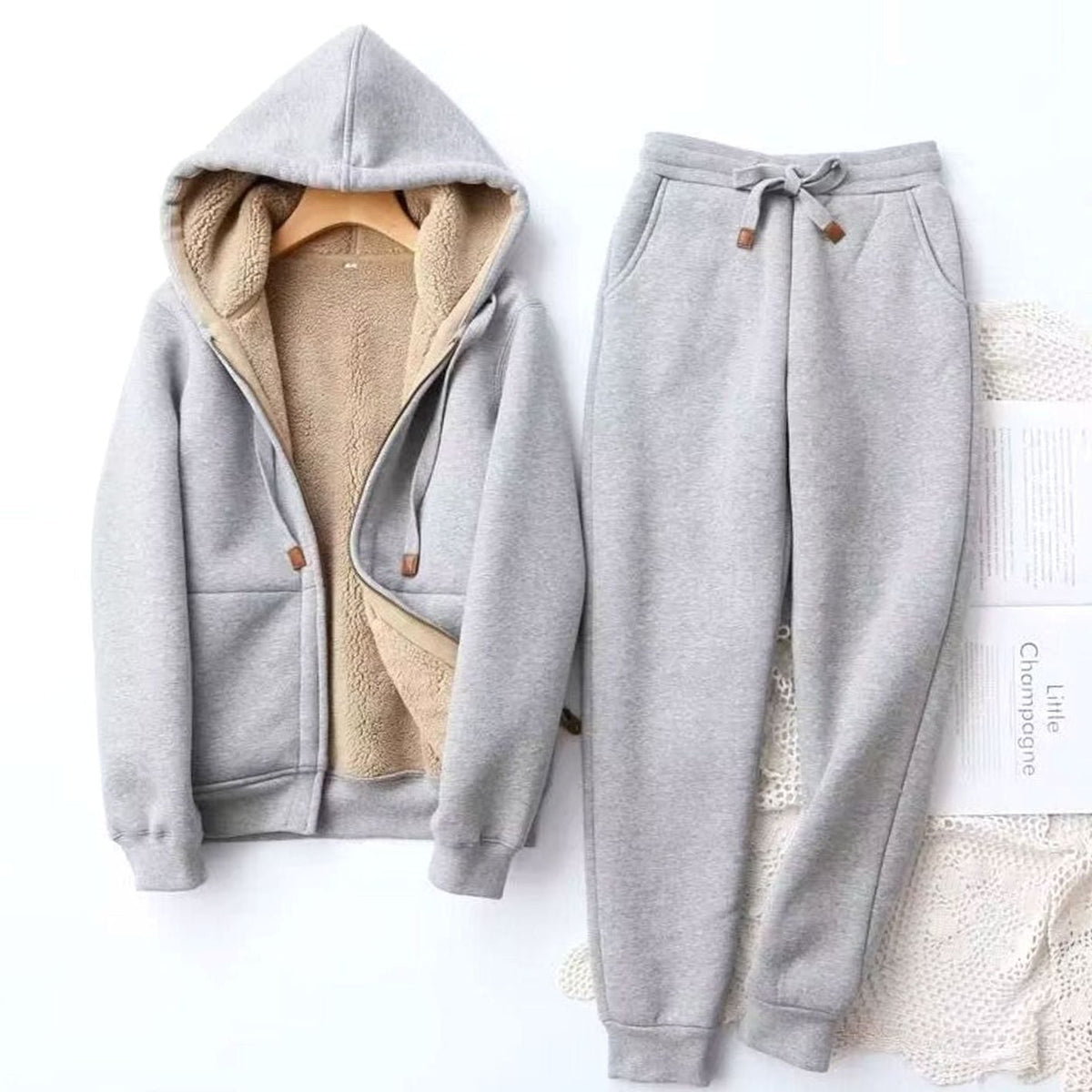 Women's Fleece-Lined Sherpa Hoodie & Jogger Set — Winter Loungewear