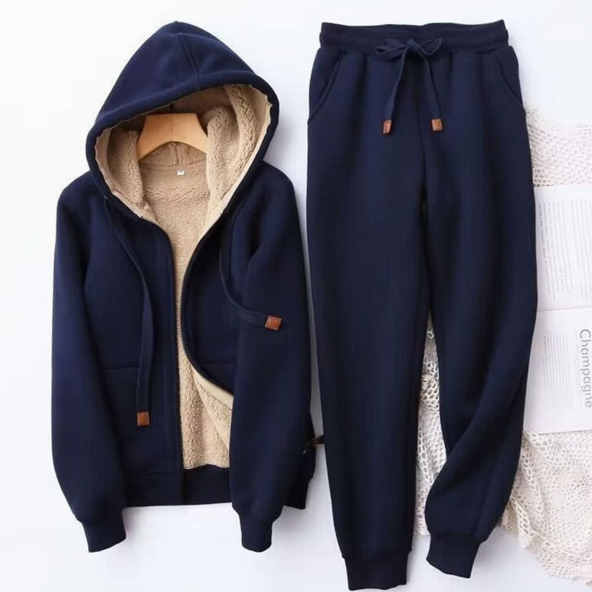Women's Fleece-Lined Sherpa Hoodie & Jogger Set — Winter Loungewear