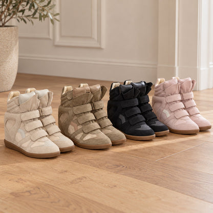 Women's Hidden Wedge High-Top Sneakers — Suede Look with Velcro Straps