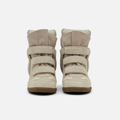 Women's Hidden Wedge High-Top Sneakers — Suede Look with Velcro Straps