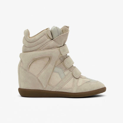 Women's Hidden Wedge High-Top Sneakers — Suede Look with Velcro Straps