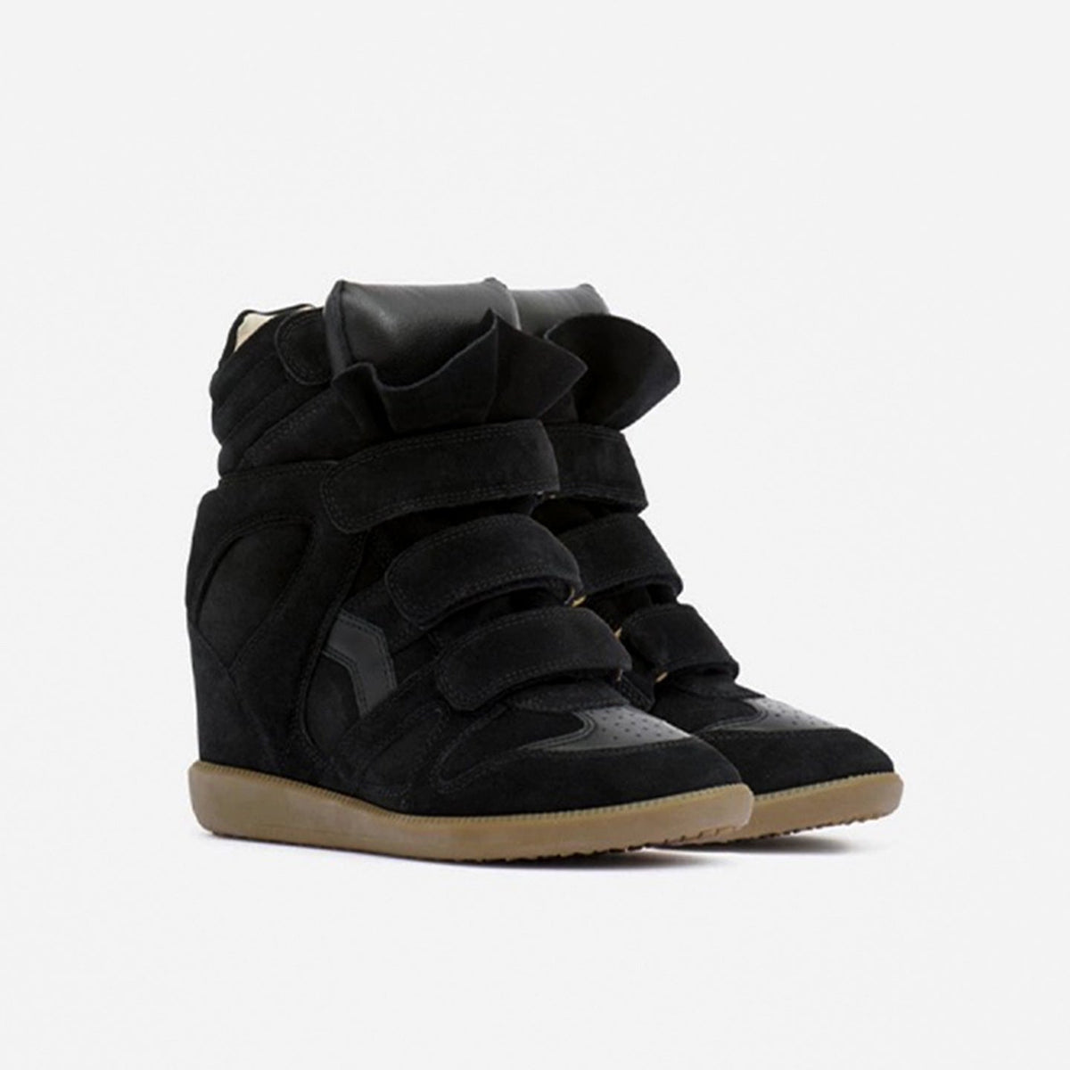 Women's Hidden Wedge High-Top Sneakers — Suede Look with Velcro Straps