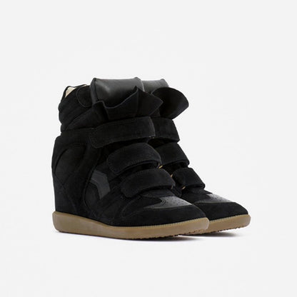 Women's Hidden Wedge High-Top Sneakers — Suede Look with Velcro Straps