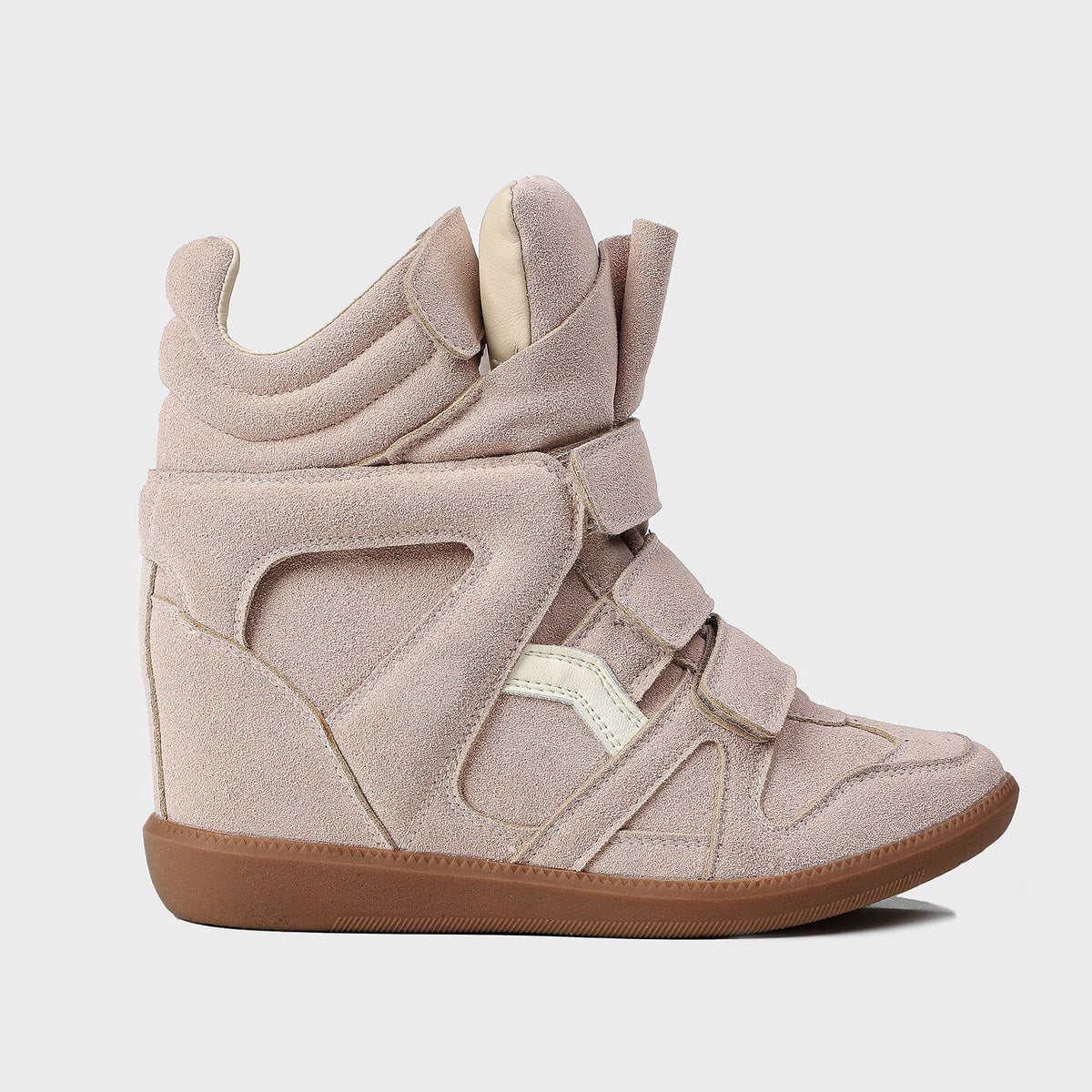 Women's Hidden Wedge High-Top Sneakers — Suede Look with Velcro Straps