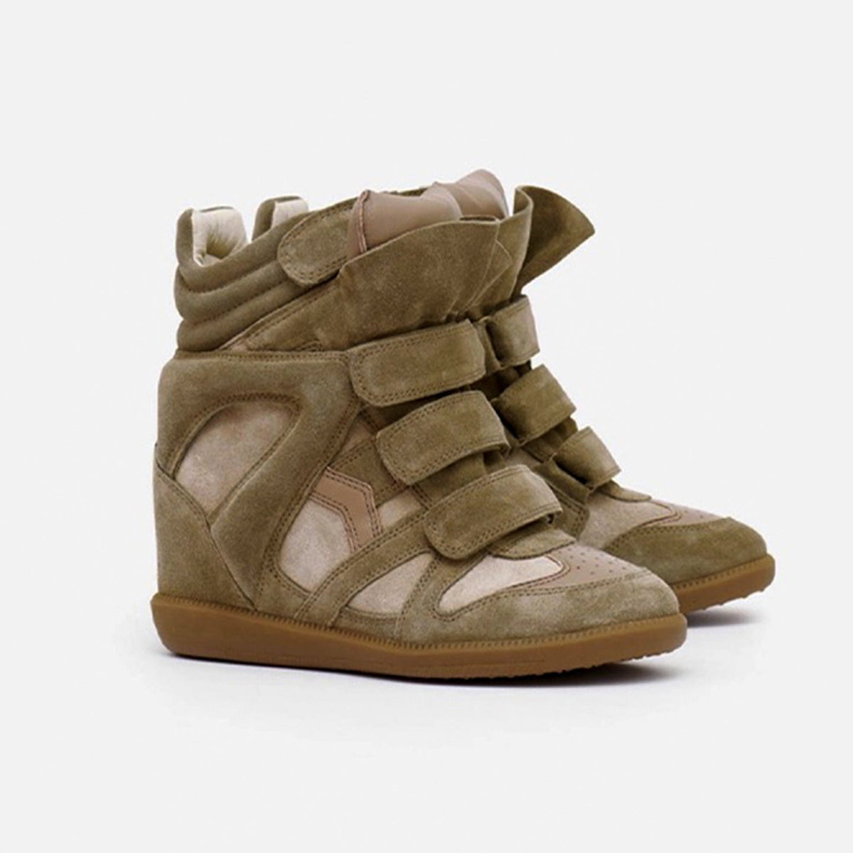 Women's Hidden Wedge High-Top Sneakers — Suede Look with Velcro Straps